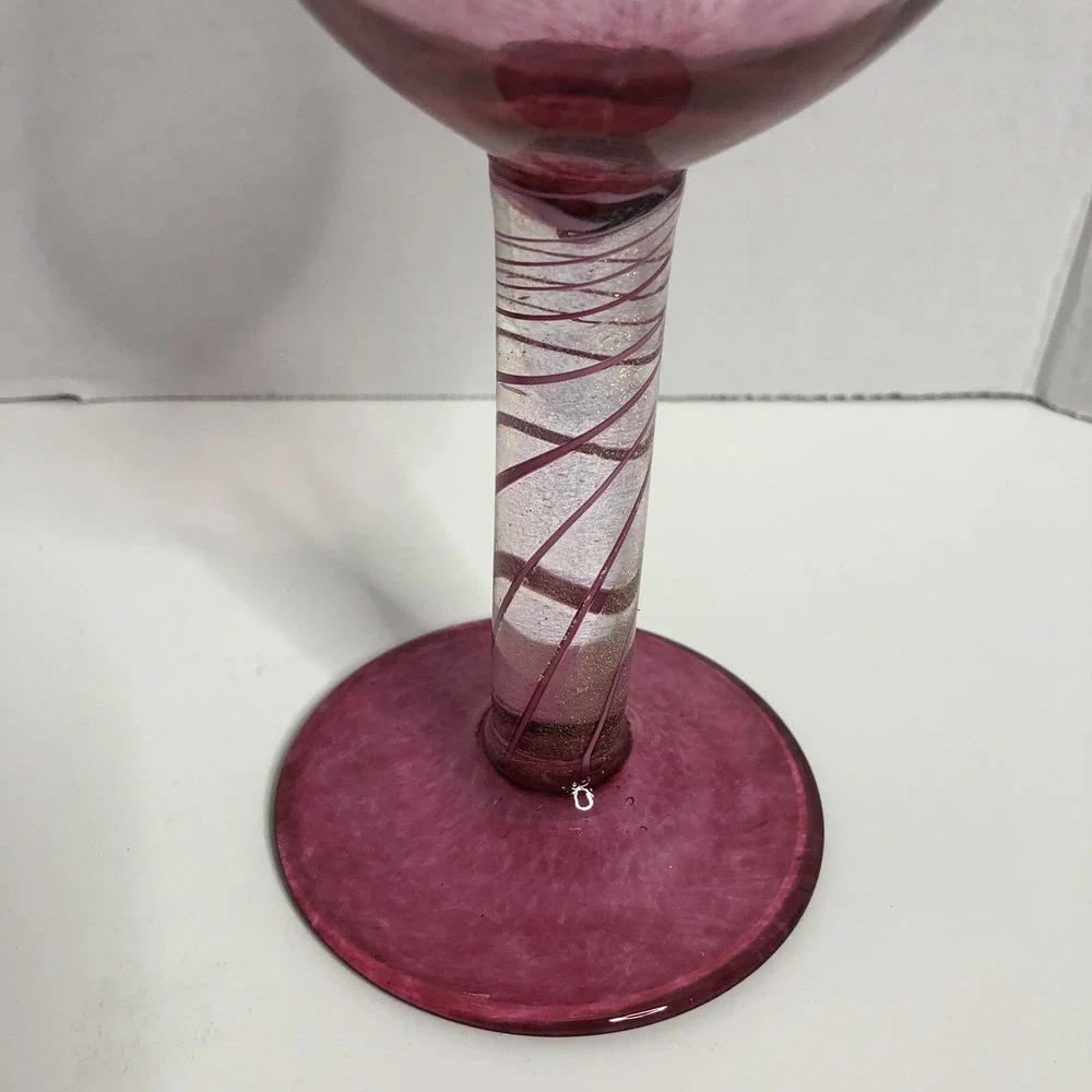 Glass Eye Studio Wine Glasses Goblets Pink Glitter Swirl Design Seattle Set of 2